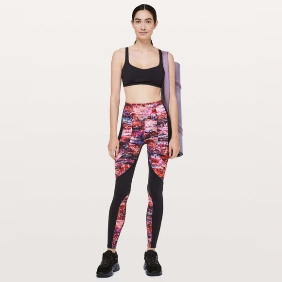 Lululemon | Sweat & Repeat Tight 28 Leggings | Black / Dahliascape Multi - Picture 1 of 8